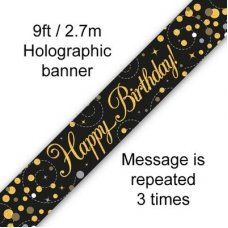 Age Birthday Banner. Sparkling Fizz. Gold and Black.