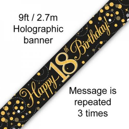 Age Birthday Banner. Sparkling Fizz. Gold and Black.