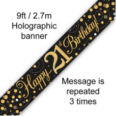 Age Birthday Banner. Sparkling Fizz. Gold and Black.