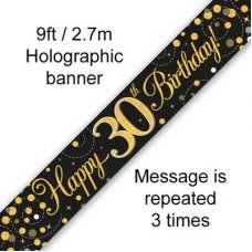 Age Birthday Banner. Sparkling Fizz. Gold and Black.