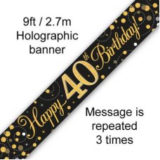 Age Birthday Banner. Sparkling Fizz. Gold and Black.