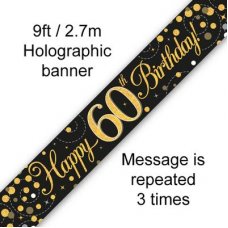 Age Birthday Banner. Sparkling Fizz. Gold and Black.