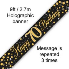 Age Birthday Banner. Sparkling Fizz. Gold and Black.