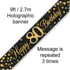 Age Birthday Banner. Sparkling Fizz. Gold and Black.