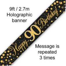 Age Birthday Banner. Sparkling Fizz. Gold and Black.