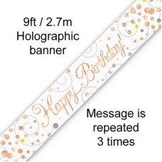 Age Birthday Banner - Sparkling Fizz. Rose Gold/ White.