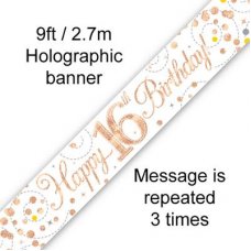 Age Birthday Banner - Sparkling Fizz. Rose Gold/ White.