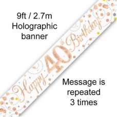 Age Birthday Banner - Sparkling Fizz. Rose Gold/ White.