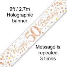 Age Birthday Banner - Sparkling Fizz. Rose Gold/ White.