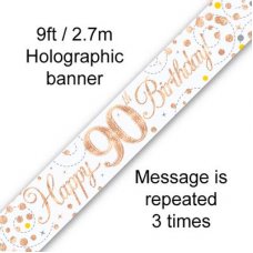 Age Birthday Banner - Sparkling Fizz. Rose Gold/ White.