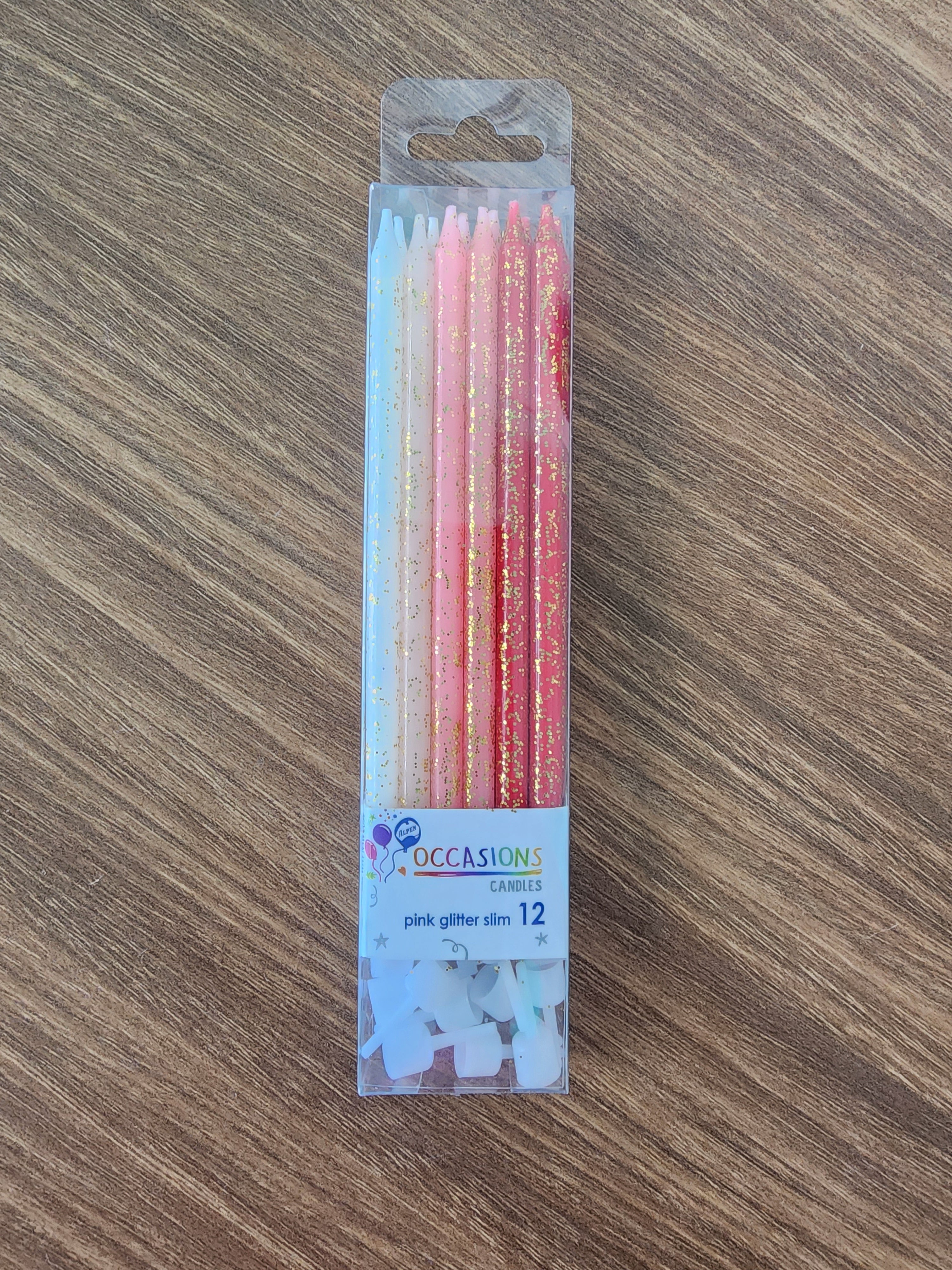 Glitter Slim Candles 12pk
