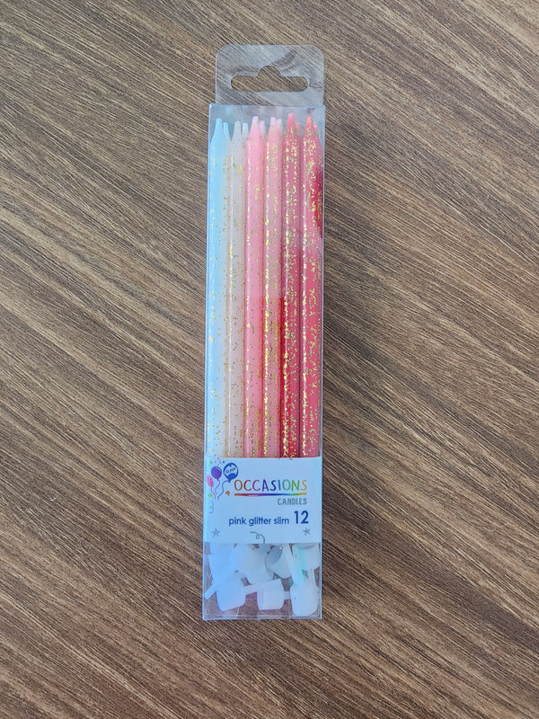 Glitter Slim Candles 12pk