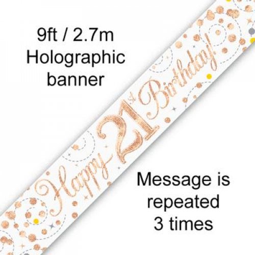 Age Birthday Banner - Sparkling Fizz. Rose Gold/ White.