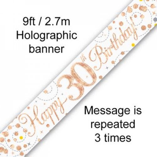 Age Birthday Banner - Sparkling Fizz. Rose Gold/ White.